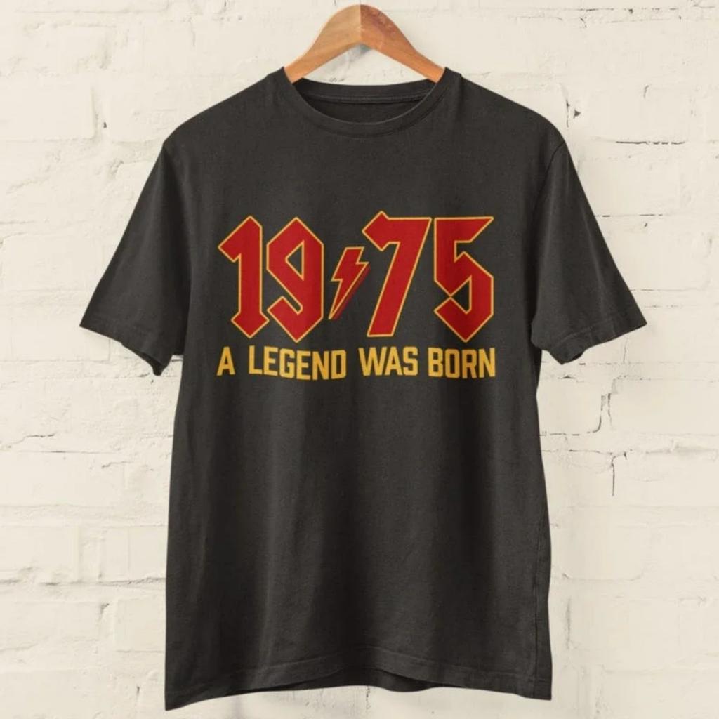 50th Birthday T Shirt Was Born Retro 1975 A Legend Heavy Metal Rock Music Style Fiftieth Gifts for Him Personality Tops