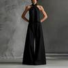 Women's Summer 2 Piece Outfits Backless Halter Sleeveless Top And Wide Leg Pants Sets Casual Vacation Matching Lounge Set