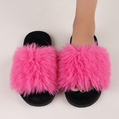 Women's Faux Fur Slippers Winter Fashion Luxury Indoor and Outdoor Non-Slip Flat Bottom Slides Female Furry Fluffy House Shoes