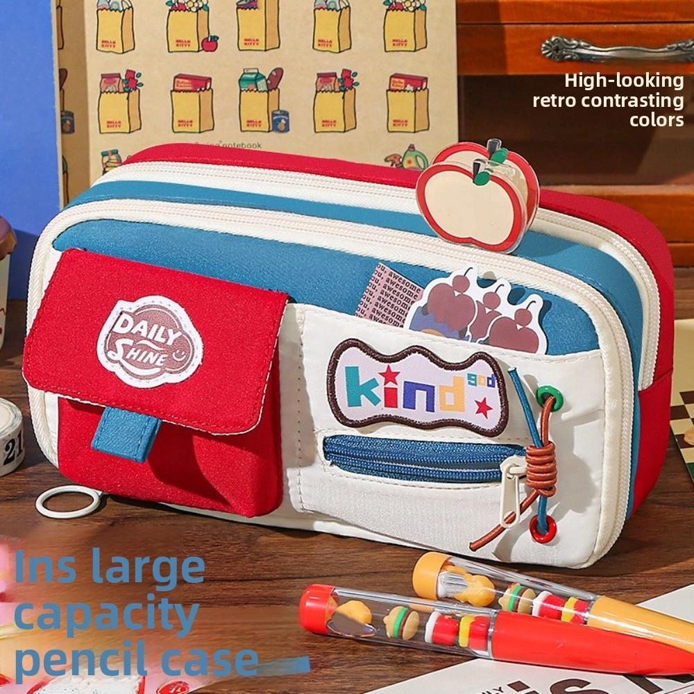 Large Capacity Stationery Storage Bag Multilayer Pen Pencil Case Dopamine Pencil Bag  Gilrs Boys