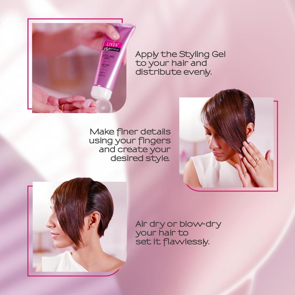 Livon Style Pro Hair Styling Gel 100 ml for Men and Women 24-Hour Hold Frizz-Free Glossy Hair