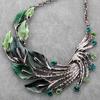Retro Tibetan Leaf Peacock Crystal Rhinestone Drop Earrings Short Necklace Set