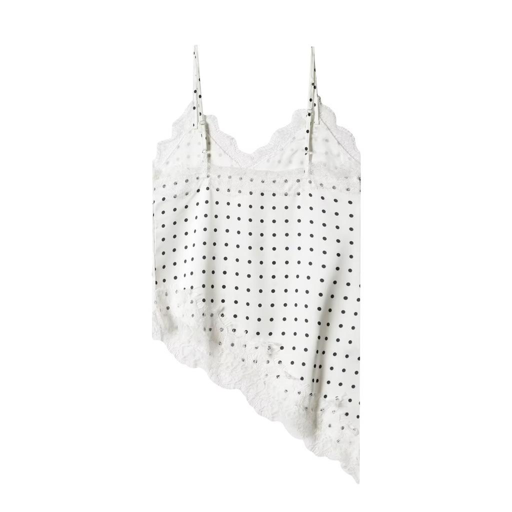 European and American style, new women's clothing, foreign style fashionable polka dot lace split sling vest