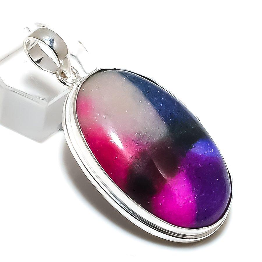 Natural Rainbow Solar Quartz Handmade 925 Sterling Silver Pendant 2.05" N1b55