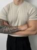 Men's Loose Fit Summer Cable Knit Crew Neck Short Sleeve T-shirt
