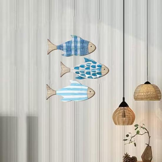 3 Stuks Houten Vis Nautisch Wanddecor Rustiek Oceaan Kust Thema Wanddecor Vintage Hangende Strandornamenten voor Zomer Meerhuis Badkamer Slaapkamer