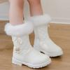 Children's boots, autumn and winter rabbit fur, girls' snow boots, middle-aged children's warm princess boots, midsole boots
