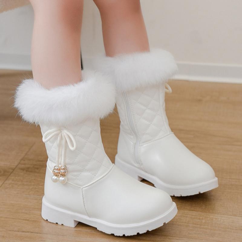 Children's boots, autumn and winter rabbit fur, girls' snow boots, middle-aged children's warm princess boots, midsole boots