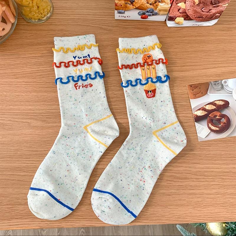 Socks Girls Are Cute And Funny, Cartoon Fries, Socks, Striped Socks, Pure Cotton Socks, Piles Of Socks