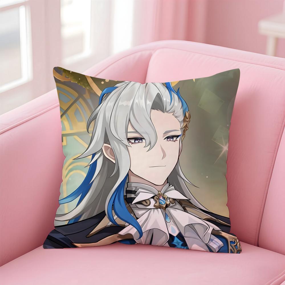 Popular Genshin Impact NNeuvillette Cushion Cover Pillowcase Short Plush Invisible zipper Room Sofa Cushion Cover