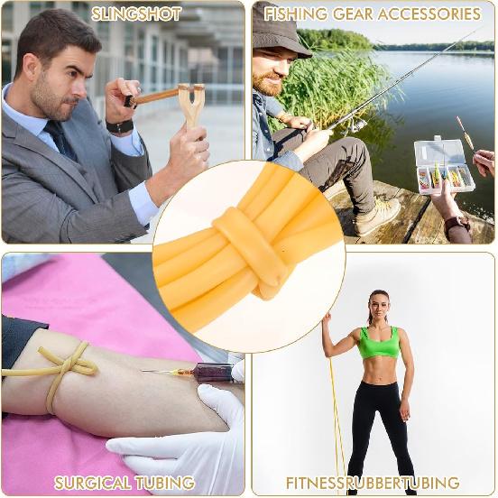 100 ft Latex Rubber Tubing 3/8 inch OD 1/4 inch ID Multicolor Natural Latex Tube Surgical Tubing Sling Rubber Band Fitness Hose, 1 Continuous Piece