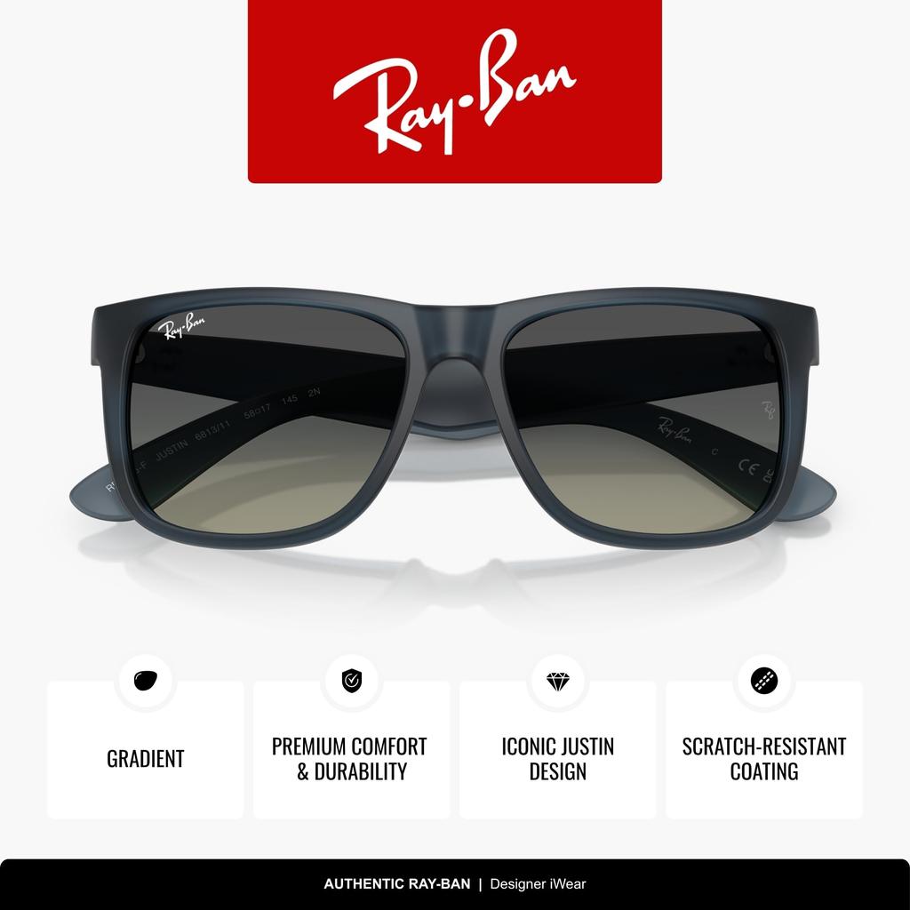 Sunglasses 0RB4165F JUSTIN RUBBER BLUE GRADIENT GREY 68131155 Asian Fit Polarized [Ray-Ban] (Blue/Grey)