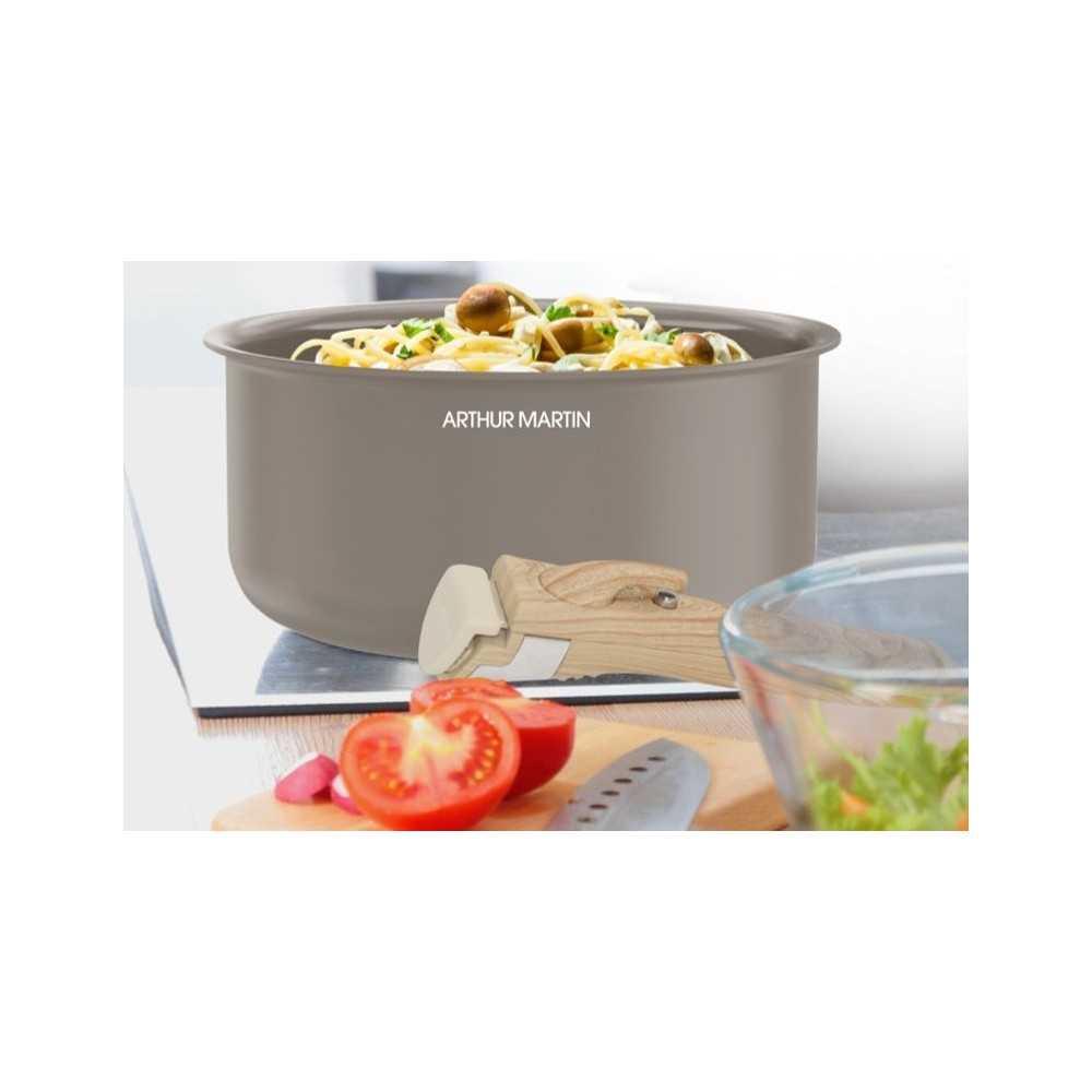 Arthur Martin am9192 cookware set aluminum ceramic 5 pieces taupe
