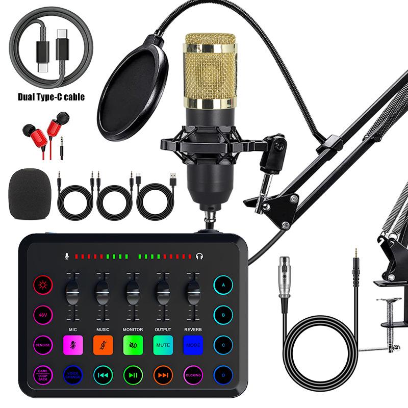 Mobile Phone Sound Card Type-C Converter & Microphone Set for English Podcasting & Live Broadcasts - F998