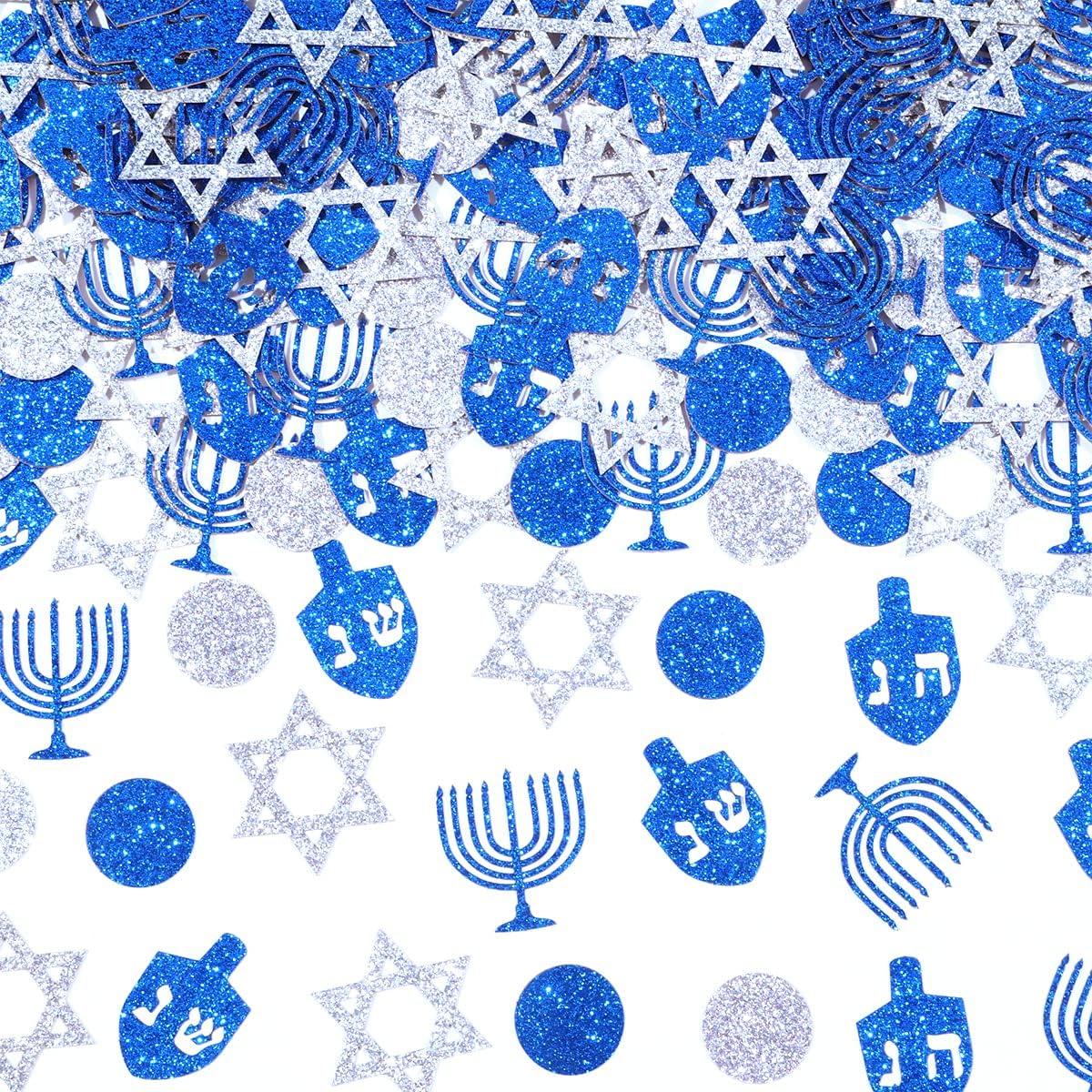 200PCS Hanukkah Decorations Confetti Hanukkah Table Confetti Decorations Je Confetti Chanukah Holiday Decorations Silver and Blue Hanukkah Confetti