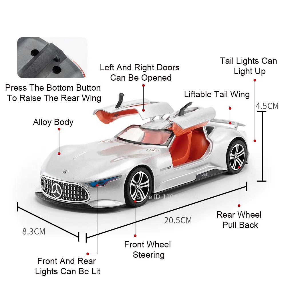 1:24 Vision Gt Alloy One Sports Car Model Diecast Miniature Toy Sound Light Pull Back Door Opened Vehice For Friend Holiday Gift