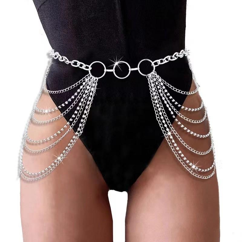 Europen Metal Multilayer Chain Waist Chain With Water Drip Embellishments For Beachwear Women