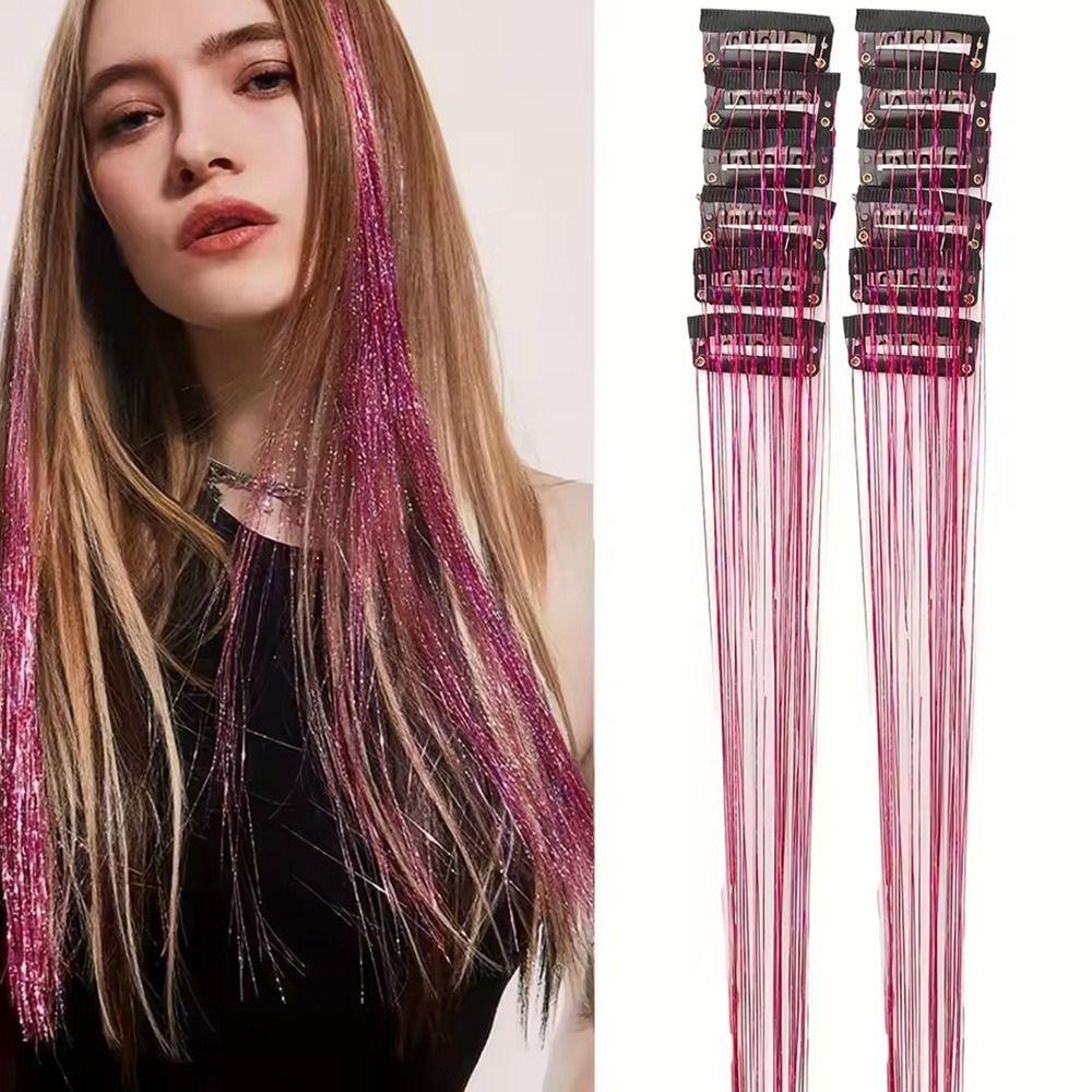 Heat Resistant Glitter Tinsel Hair Extensions Silk Hair String Extensions  For Kids Girls Women