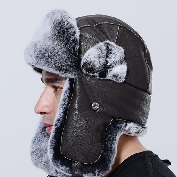 

Зимняя теплая мужская шапка толстая кроличья ушанка Россия натуральный мех шапка-ушанка One Size кофейный