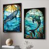 Abstract Sealife Stained Glass Pattern Art Poster Prints Canvas Painting Seahorse Manta Ray Whale Shark Dolphin Home Decor