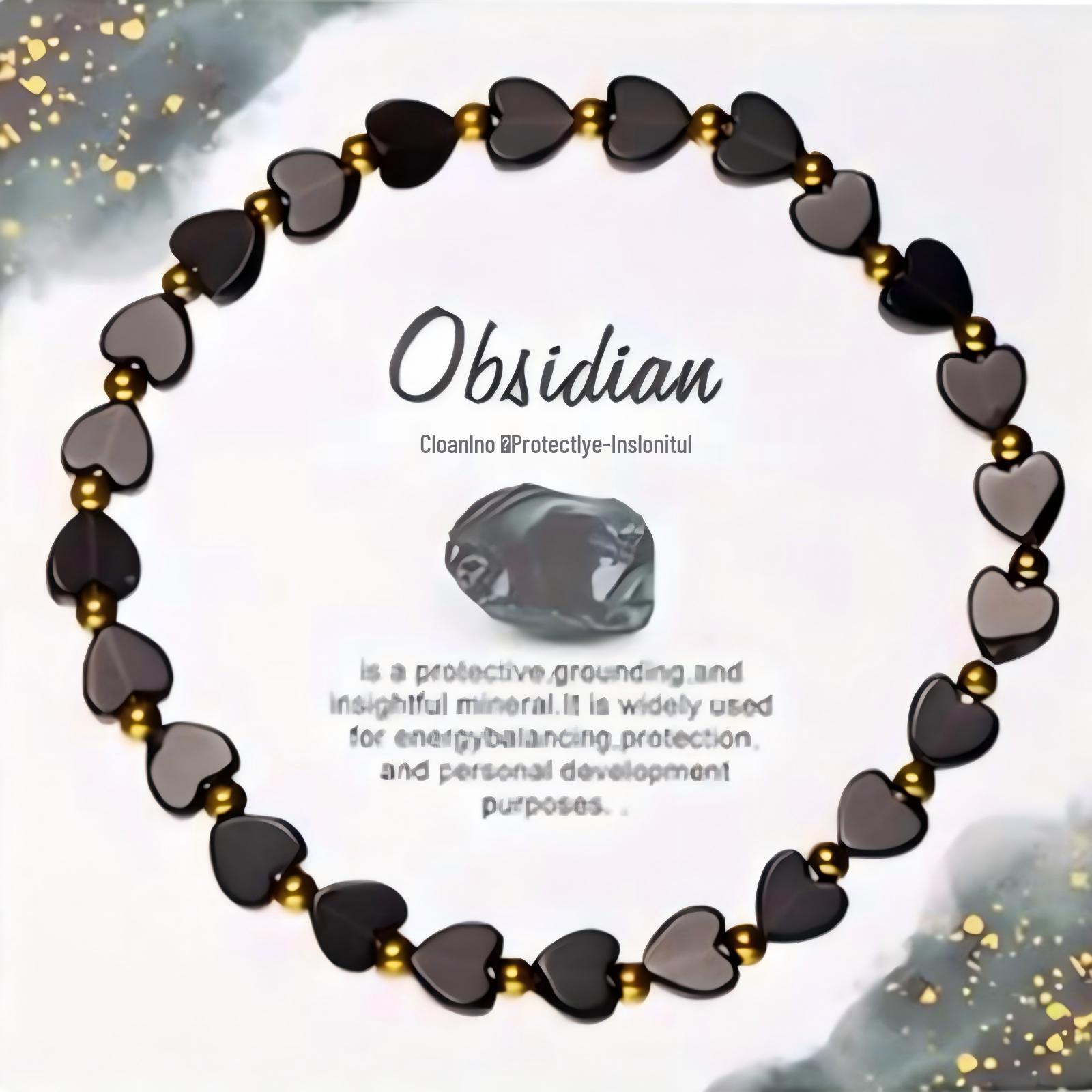 New Cross-Border Natural Stone Heart Bracelet: Tiger Eye, Obsidian, Lapis Lazuli Beads