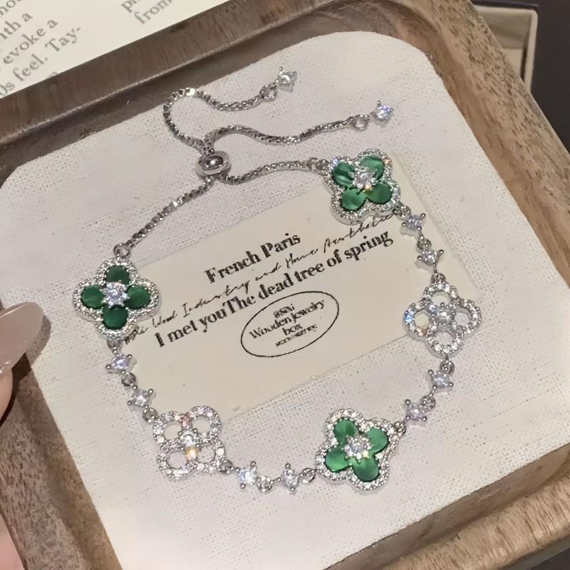 Sterling Floral Four Leaf Clover Jewelry Set With Pink Mother Of Pearl Inlay Women Necklace Earrings Bracelet