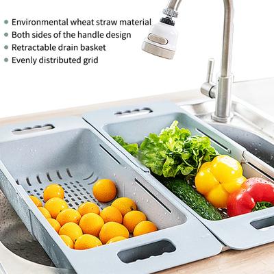 Plastic Vegetable Washing Basket Retractable Adjustment Fruit And Vegetable Basket Collapsible Sink With Handle Kitchen Supplies