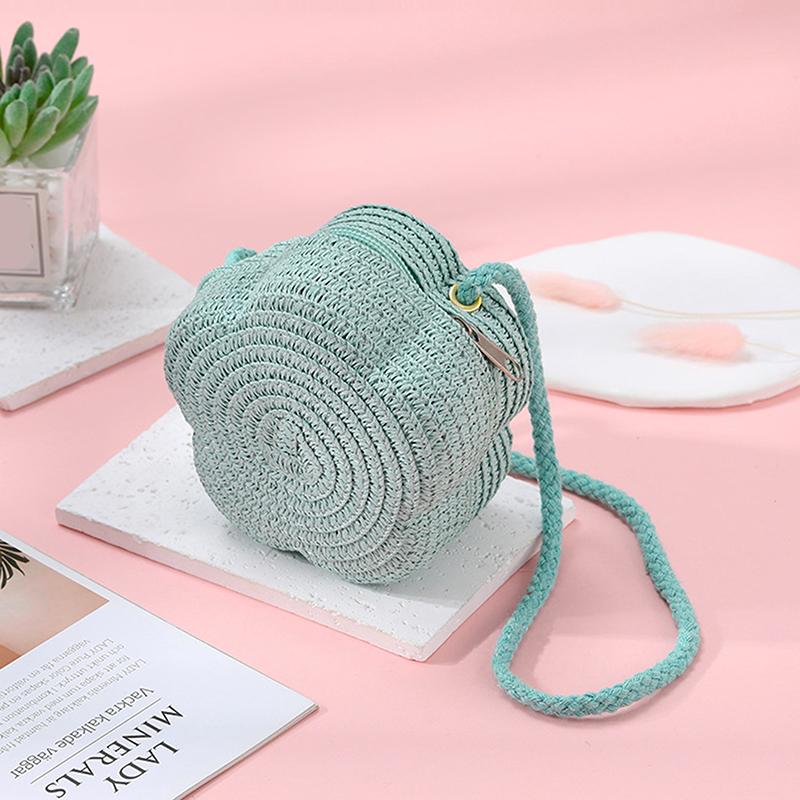 Handmade Kids Girls Shoulder Bag Flower Straw Baby Bags Messenger Bag Children Keys Coin Purse Cute Princess Mini Handbag