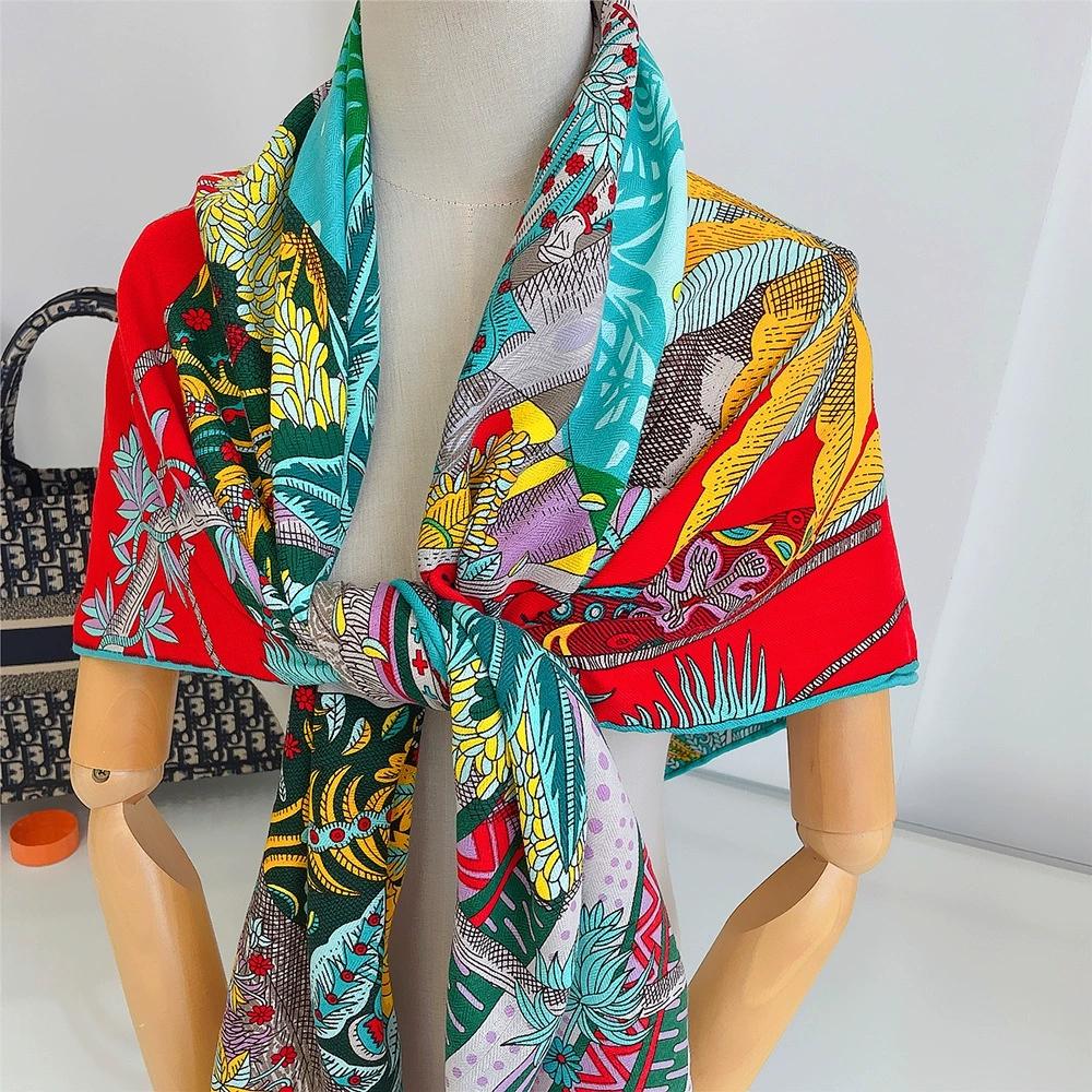 130CM Warm Imitation Silk Cashmere Scarf Women Luxury Printing Square Scarves Wraps Ladies Bandana Hijab Foulard and Shawl