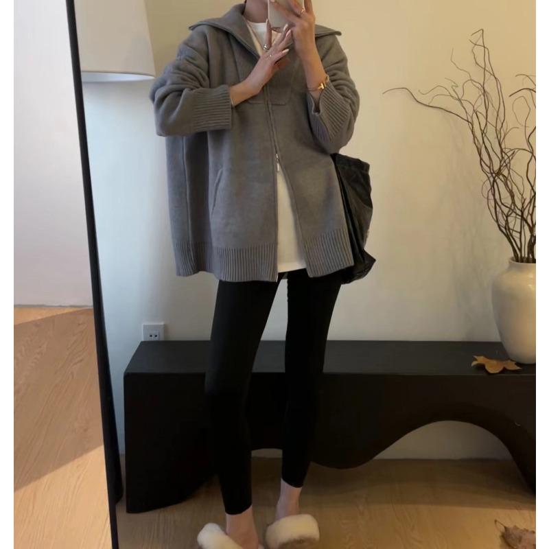Double Zipper Lapel Thick Fashion Lazy Sweater Autumn and Winter New Loose Plus Size Knitwear Women