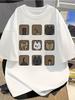 Ladies Pure Cotton Cat Printed Tshirt Cute Japanese Anime Style Tabby Cat Facial Pattern Round Neck Casual Streetwear
