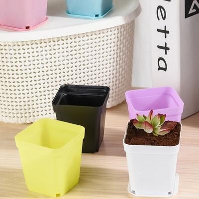 10pcs Gardening Mini Small Square Pot Flower Pot Colorful Succulent Pot Little Black Square Plastic Pot Seedling Tray Balcony
