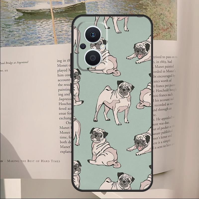 Cute Pug Dog Cover For OPPO Reno 7 8 Lite 11F 12F 13F 14F 10 11 12 13 14 Pro OPPO Find X6 X8 X9 Pro Case