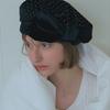Poesiedame VELVET BOW BERET IN SHINE BLACK