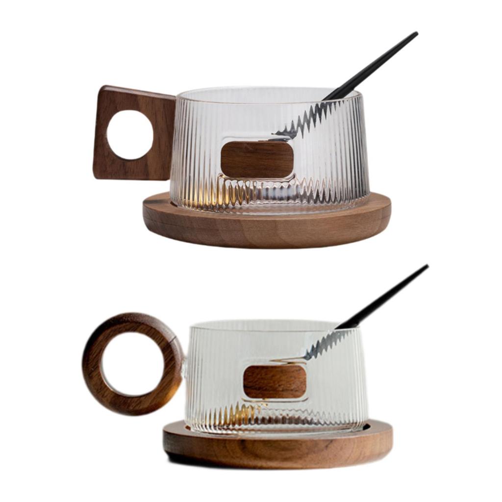 Coffee Mug with Saucer Glass Tea Cup for Restaurant Afternoon Tea Time Cafe