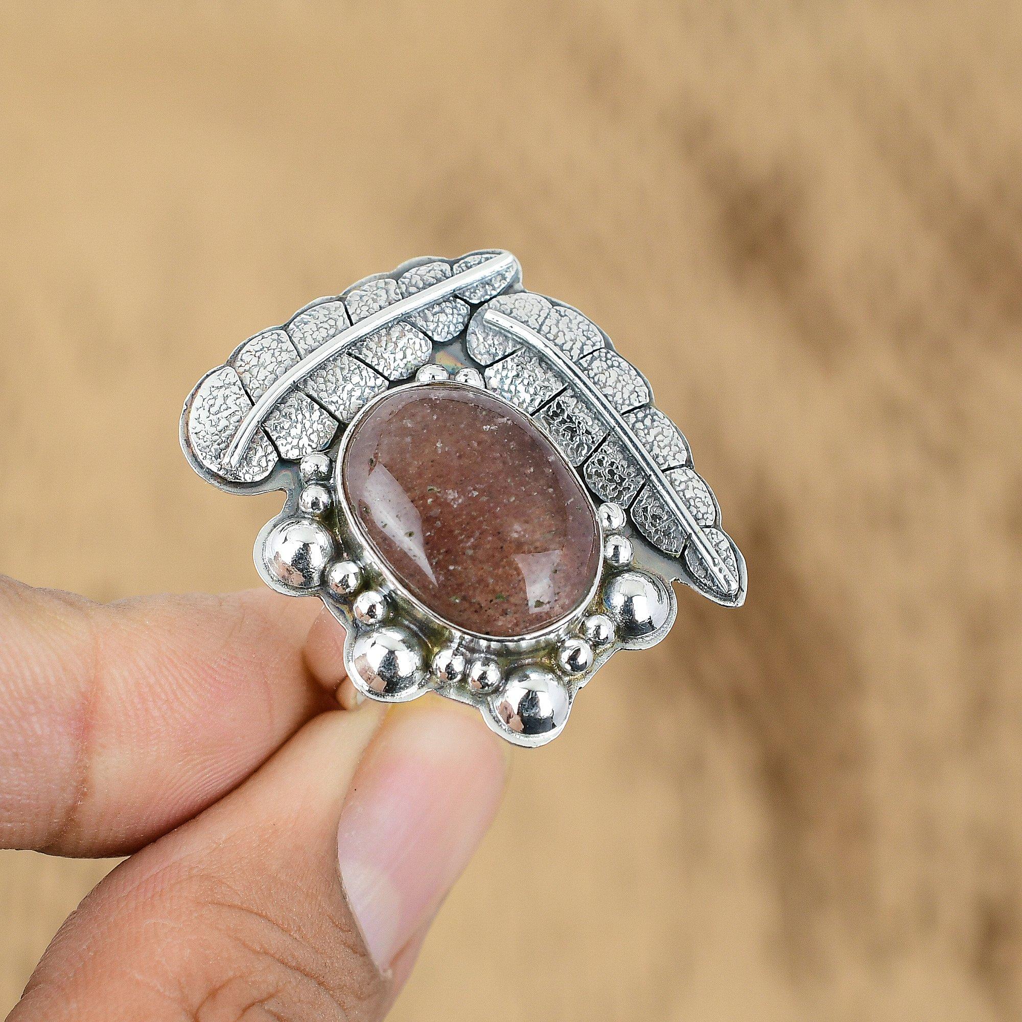 

Gift For Her 925 Silver Natural Sunstone Gemstone Stackable Adjustable Ring Yes
