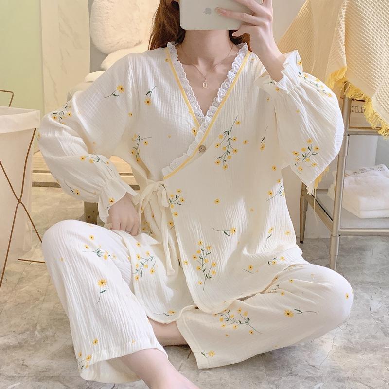 Cotton Gauze Maternity Robe Spring Autumn Thin Kimono Nursing Pajamas Summer Pregnancy Postpartum Breastfeeding Home Wear