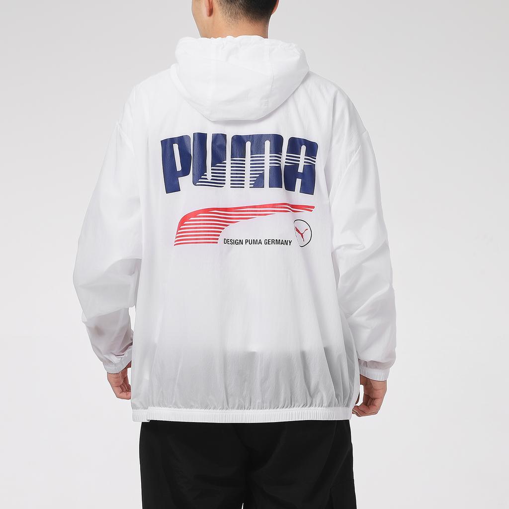 Puma Logo Print Sports Windbreaker Hooded Jacket Men Outerwear White 531487-02