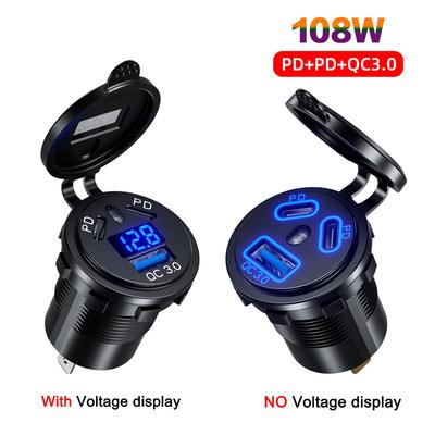 12v/24v 108w Usb Υποδοχή φορτιστή αυτοκινήτου 3 θύρα Διπλής 45w Pd Τύπος C & 18w Γρήγορη φόρτιση 3.0 Πρίζα Γρήγορη φόρτιση για μοτοσυκλέτα αυτοκινήτου