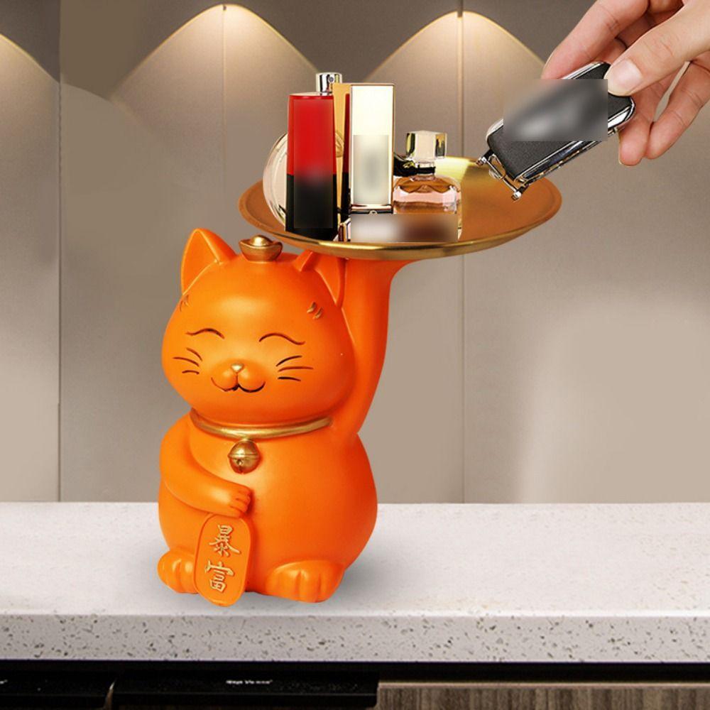 Handicraft Lucky Cat Ornaments Cartoon Resin Storage Rack Multi-purpose Cat Statue Desktop