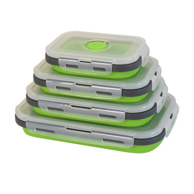 Silicone Lunch Box, Collapsible Folding Food Storage Container with Lids, Kitchen Microwave Freezer and Dishwasher Safe Kids