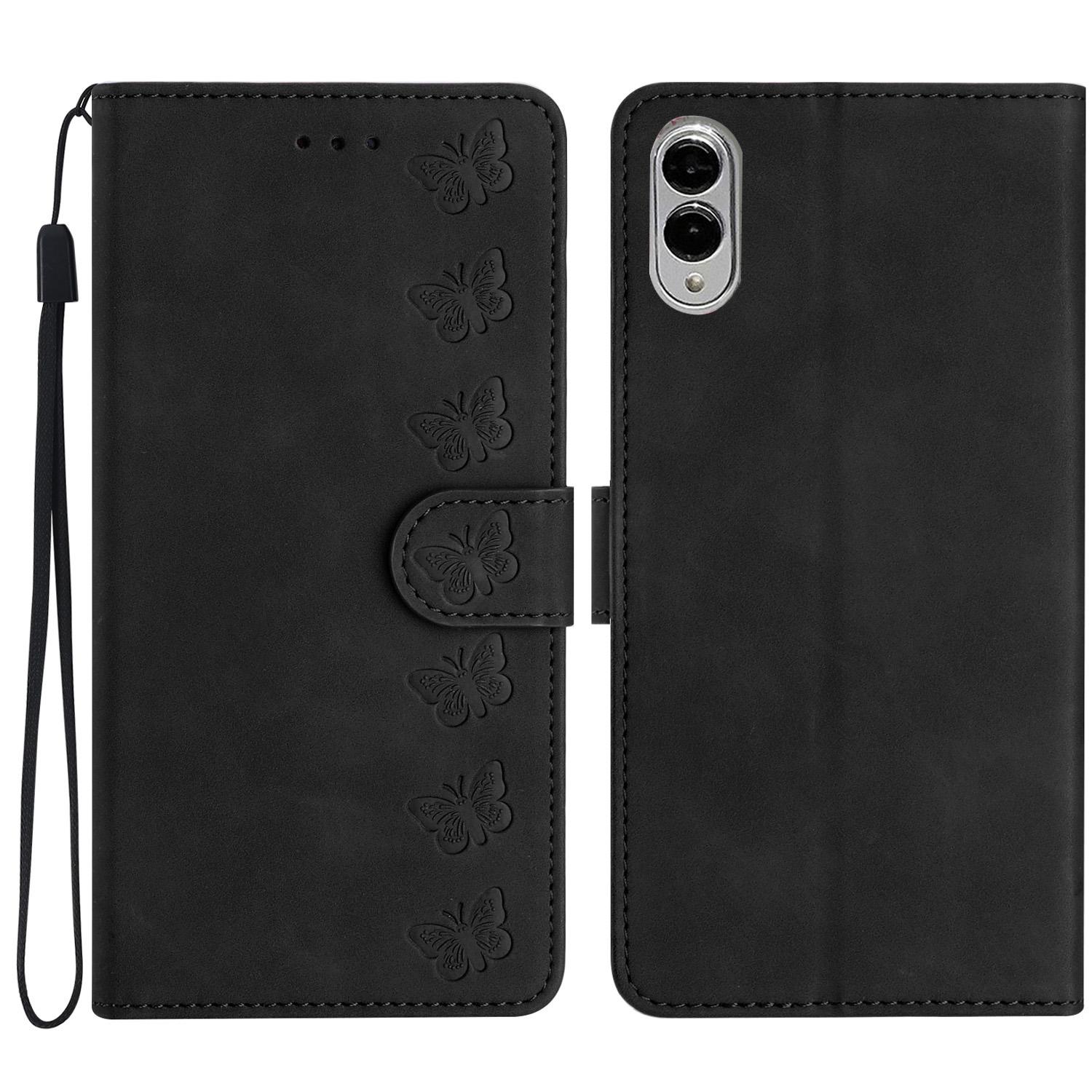 

For Samsung Galaxy S25 Edge Case Imprinted Butterfly Leather Wallet Phone Cover Black