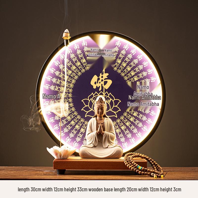 Ceramic Seated Guanyin On Lotus with Light Ring and Anjali Mudra for Home Decor