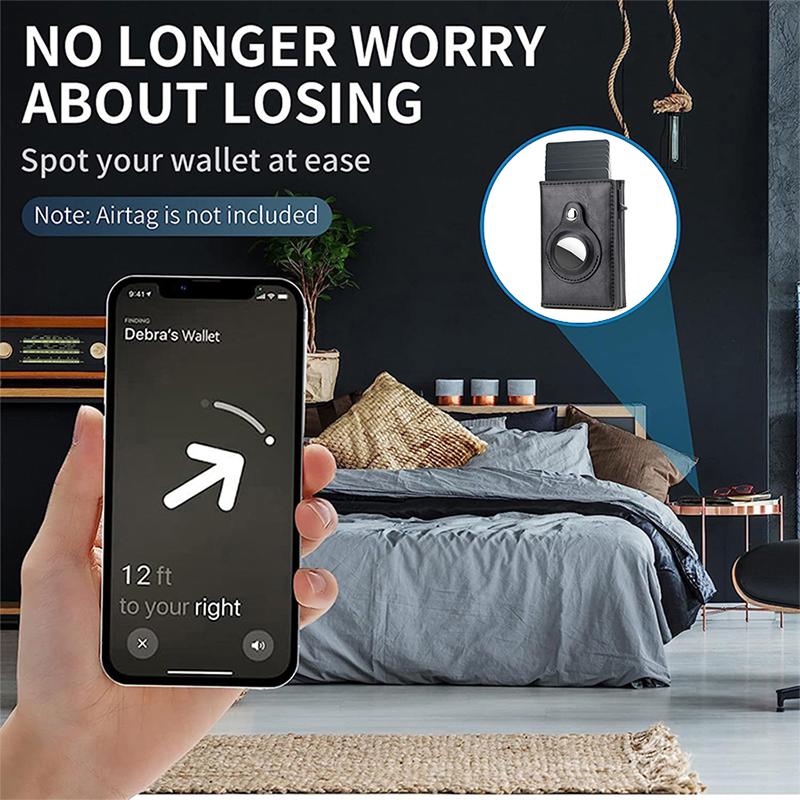 Rfid Card Holder Airtag Wallets Men Money Bag Slim Thin Women Wallets Leather Wallet For Apple Air Tag Purses Smart Black Wallet