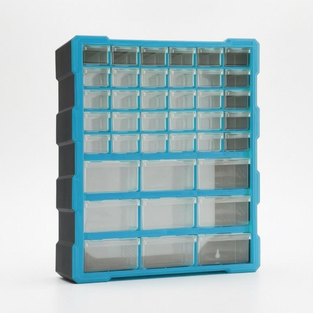 Parts Organizer Cabinet Transparent with Removable Dividers Solid Components Storage