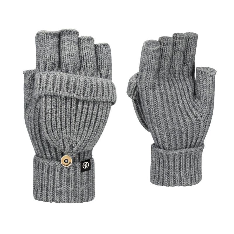 Candy-colored dew finger flip half-finger gloves knitted thermal gloves dual-purpose double-layer thickened to prevent cold autumn and winter