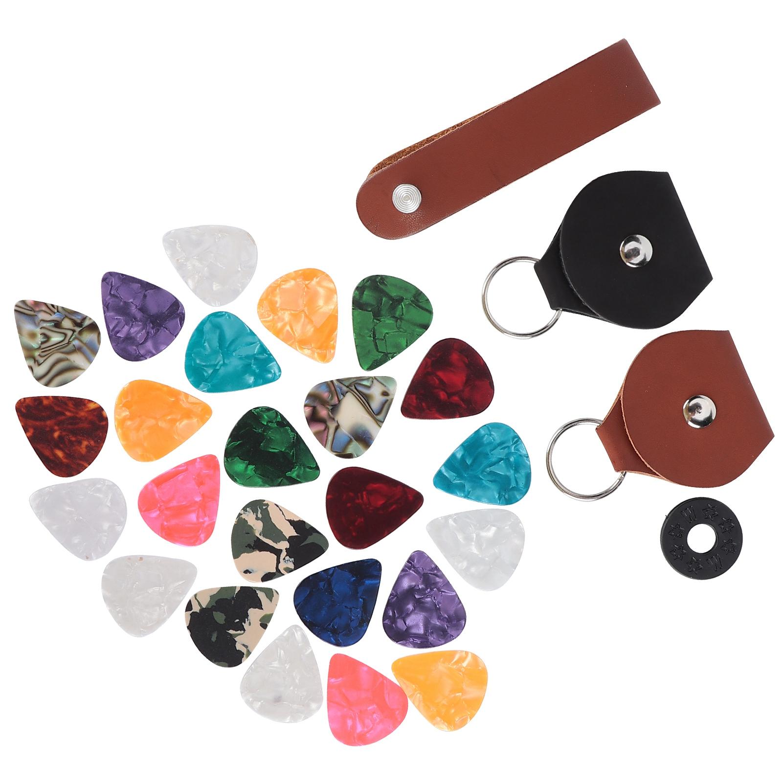 

28pcs гитара Pick Set PU кожа целлулоид 3 вида толщина инструмент аксессуары