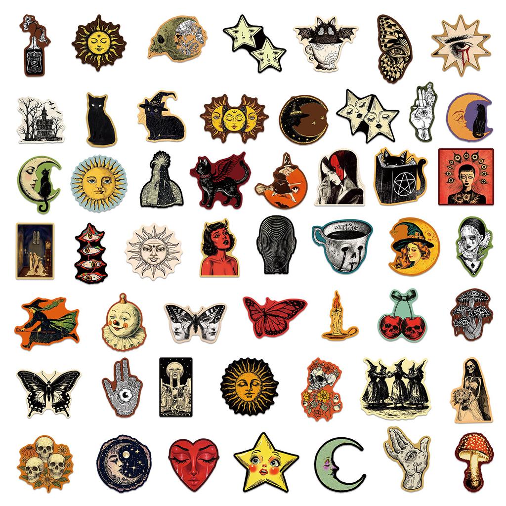 10/50Pcs Occult Celestial Creepy Stickers Gothic Moon Decals For Phone Scrapbook Suitcase Skateboard Guitar DIY Aesthetic Stickers