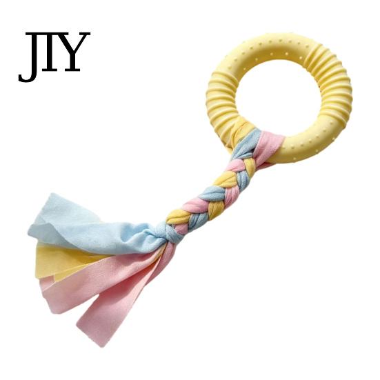 Boredom Buster for Dogs Dog Tug-of-War Toy, Rubber Ring with Braided Cloth Strips, Interactive Safe Non-Toxic Chewing Rings Chew Toy Small to
