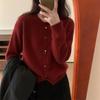 Korean Retro Round Neck Sweater Coat for Petite Women, Spring/Autumn 2024 Design, Knit Short Cardigan